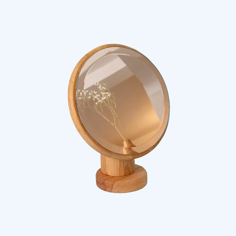آینه چوبی رومیزی پایه دار گرد , اینه چوبی رومیزی